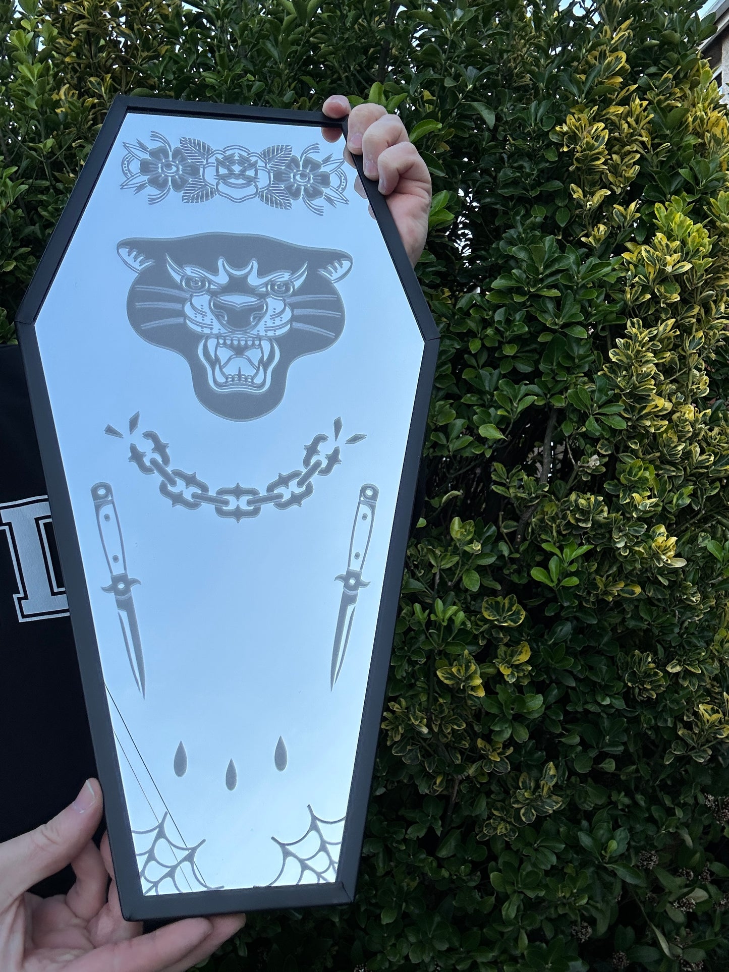 Coffin Mirror with a Traditional Tattoo etching