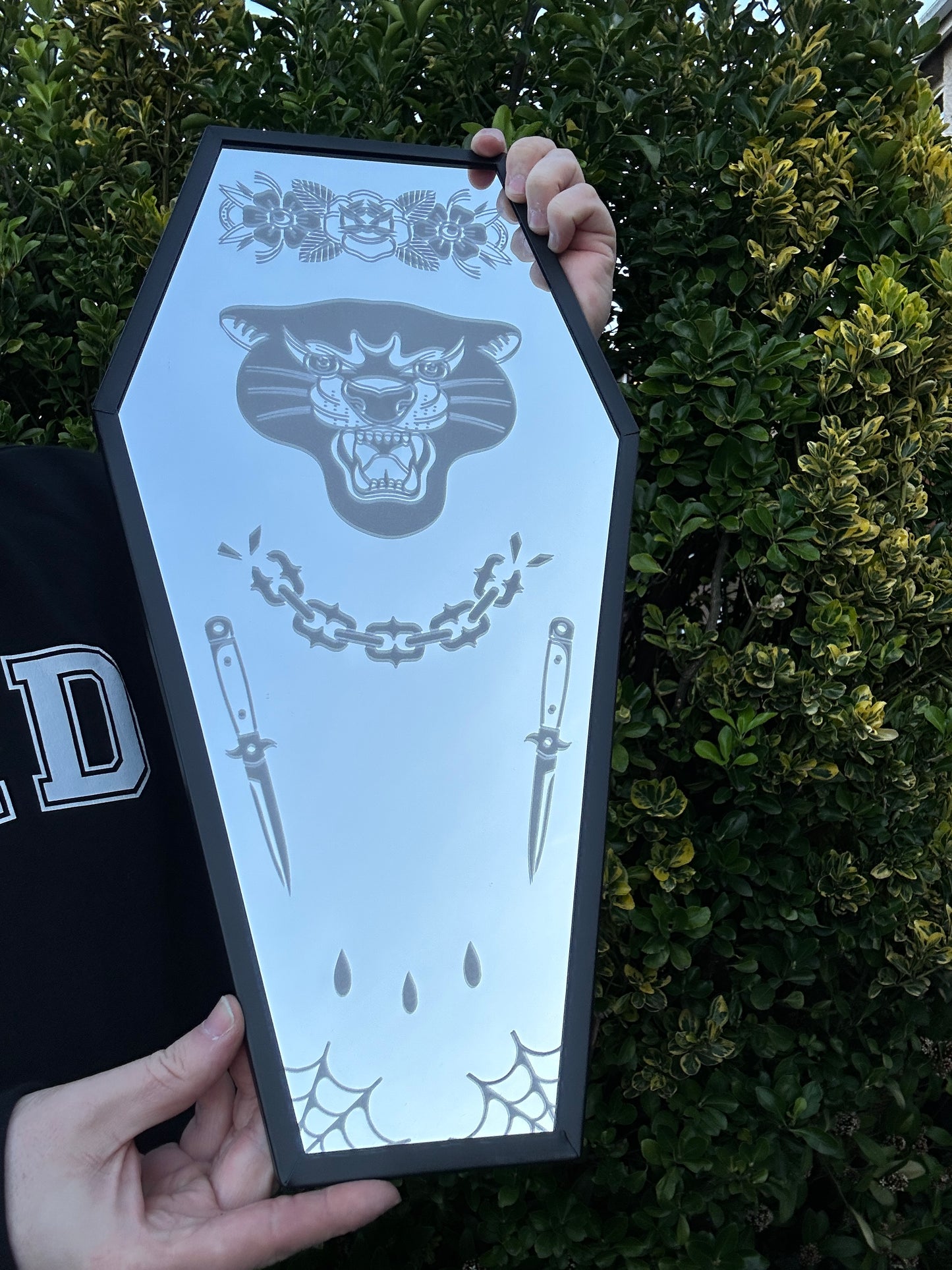 Coffin Mirror with a Traditional Tattoo etching