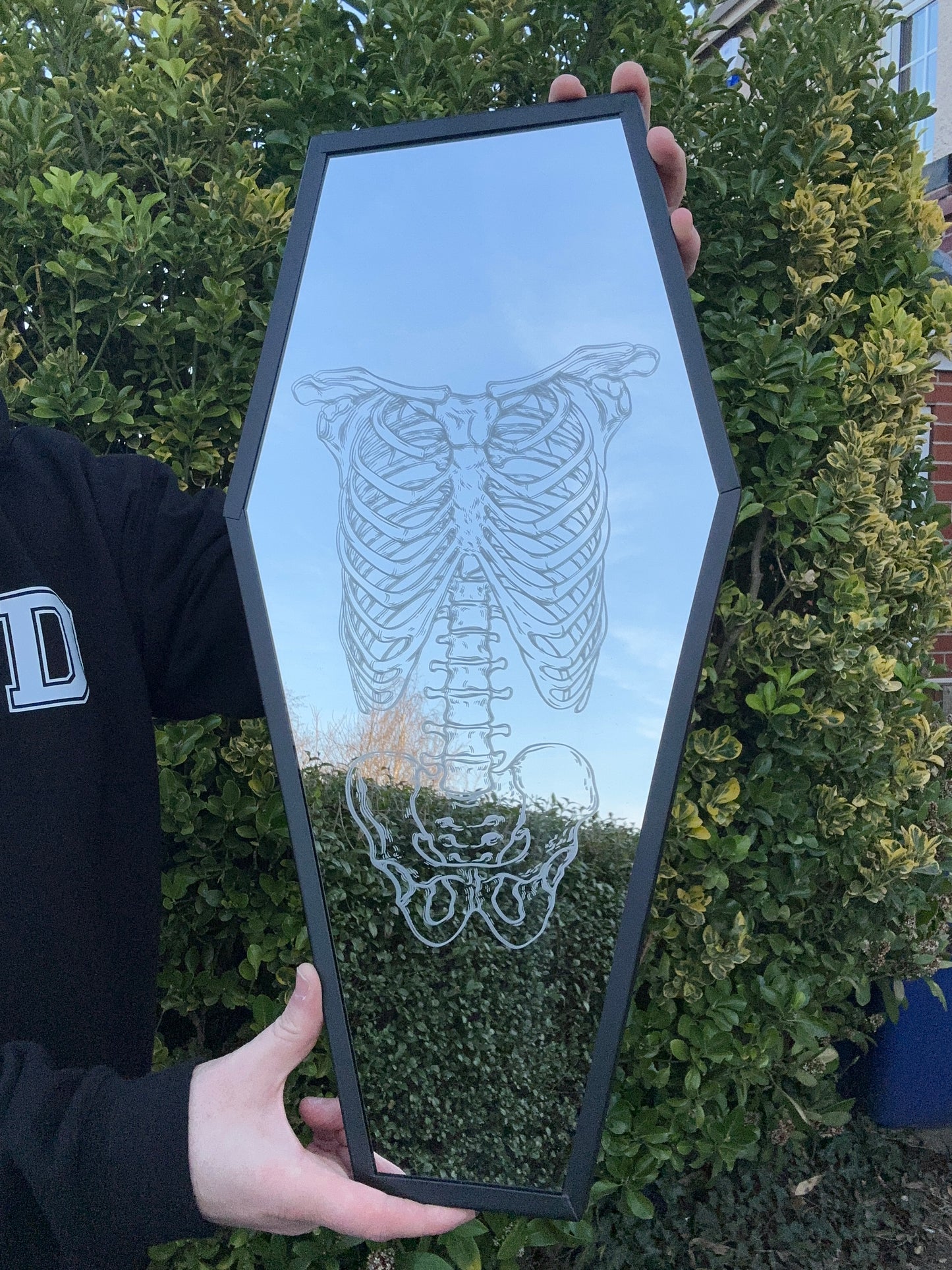 Coffin Mirror with Rib & Torso etched