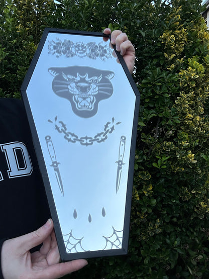 Coffin Mirror with a Traditional Tattoo etching