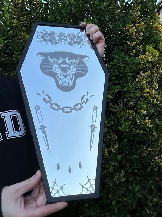 Coffin Mirror with a Traditional Tattoo etching