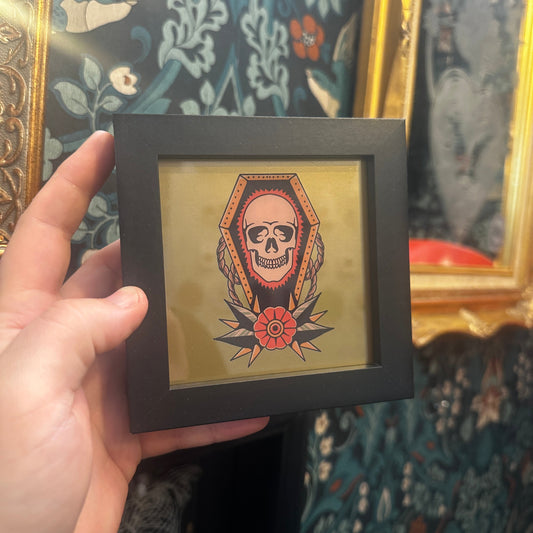 Coffin and Skull Traditional Tattoo Framed Art