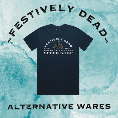 Festively Dead Speed Shop Front Print