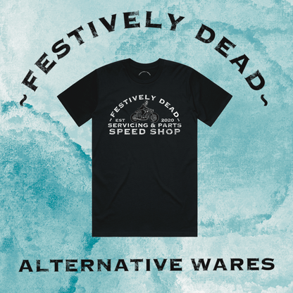 Festively Dead Speed Shop Front Print