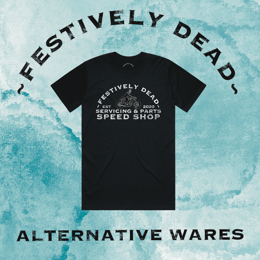 Festively Dead Speed Shop Front Print