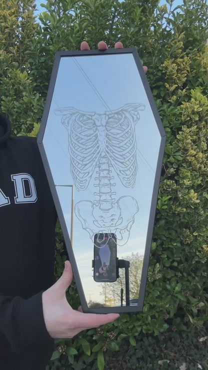 Coffin Mirror with Rib & Torso etched
